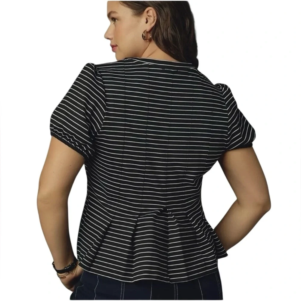EUC Maeve for Anthropologie Corset Peplum Black and White Striped Blouse (G)